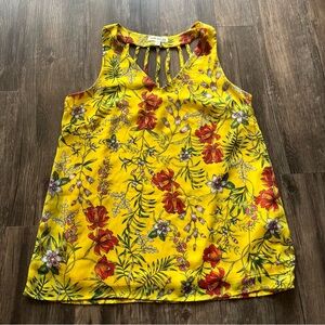 Faith & Joy Yellow Floral Print Tank Top with Strappy Back Sz M